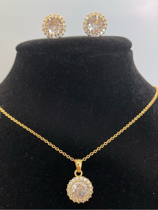 Jewelry - Gold Crystal Halo Necklace and Stud Earring Set